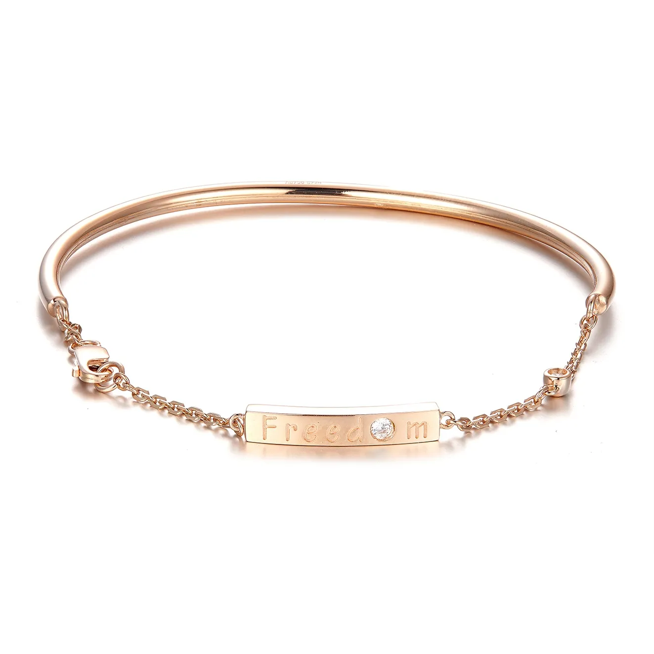 2024 Novo 18K ouro Bangle personalizado "Liberdade" letra LOGOTIPO nome 18K pulseira de ouro personalizado Pulseira molde design e personalização