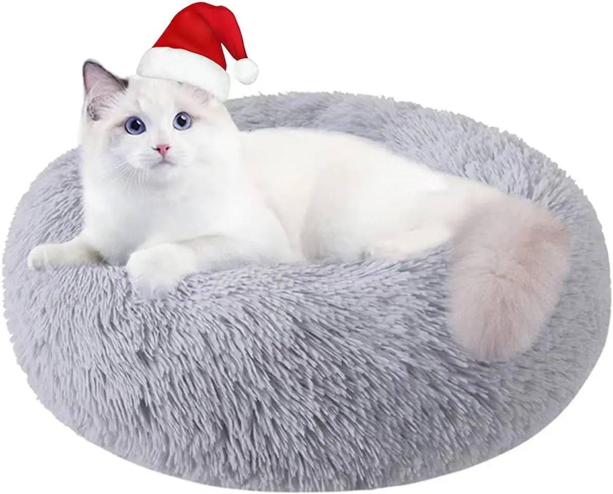 Özelleştirilmiş yıkanabilir çıkarılabilir kapak yumuşak peluş Faux kürk Pet kedi yatak Donuts köpek yatağı