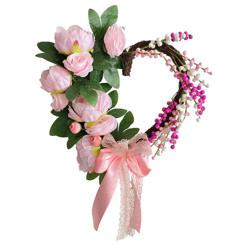 Venta al por mayor precio de fábrica colgante guirnalda de flores artificiales corazón Rosa guirnaldas de flores para bodas San Valentín decoración del hogar