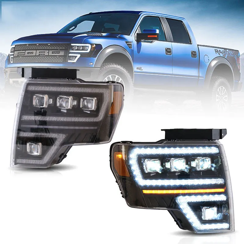 Đèn Pha LED Tự Động Bán Sỉ Của Nhà Sản Xuất Đèn Pha DRL Hoạt Hình Khởi Động Đèn Trước 2009-2014 Cho Ford F150 Đèn Pha