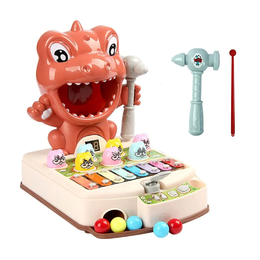 2022 new kids multi-function monster dinosaur learning game machine xilofono flipper whack a mole hammering game toy con musica