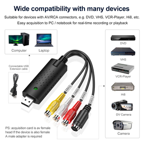 Easycap RCA için taşınabilir yakalama kartı USB 2.0 AV kapmak PVC kombinasyonu DVD DVD VCR oyuncular için DVD DV kamera bilgisayar dizüstü - Product Image 4