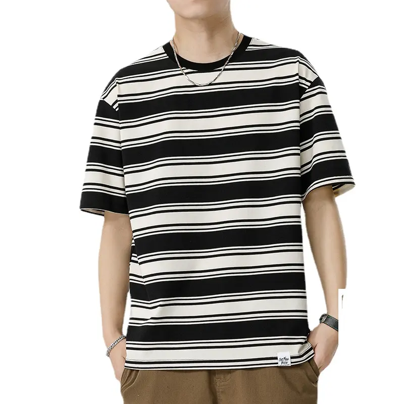men's clothes summer wear striped short-sleeved men's shirt teenagers versatile simple retro boys round neck T-shirt