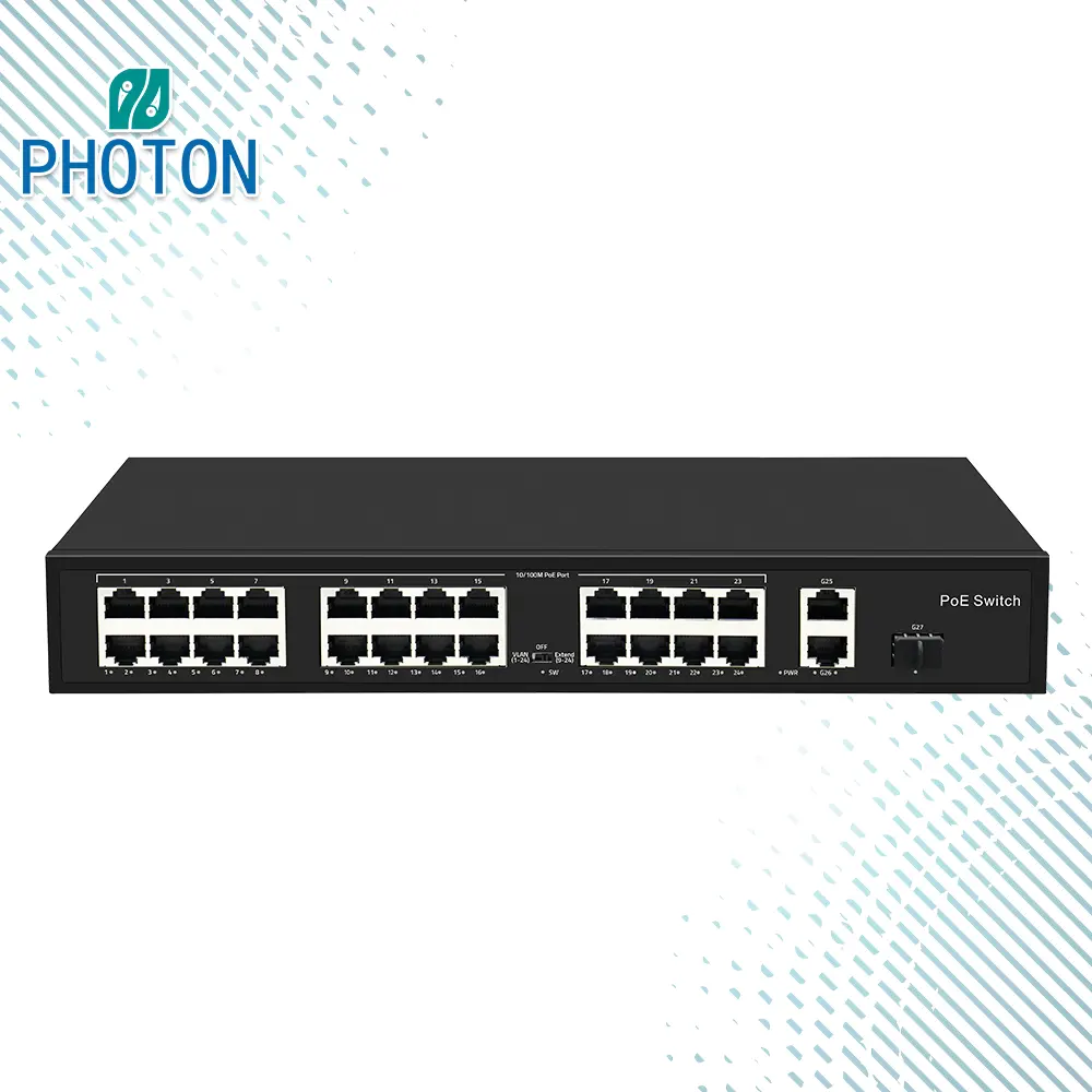 Photon 300W 24*100M porta Ethernet 2GE e 1SFP porta Uplink supporto Switch core POE VLAN/OFF/Extend