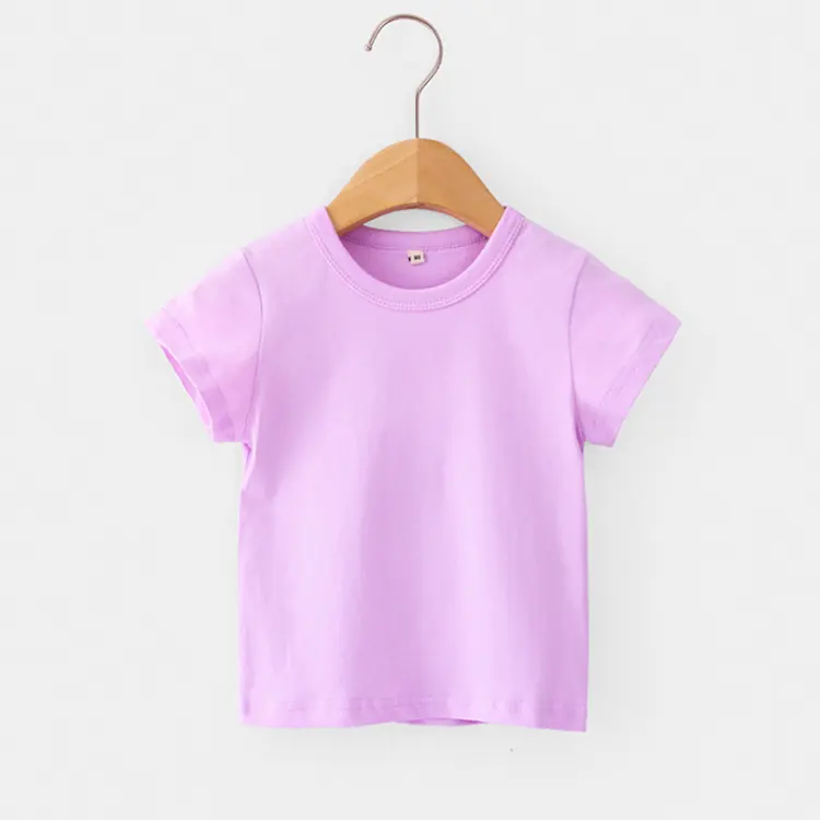 Camiseta infantil de 100% algodão, sem impressão, para menino e menina, manga curta