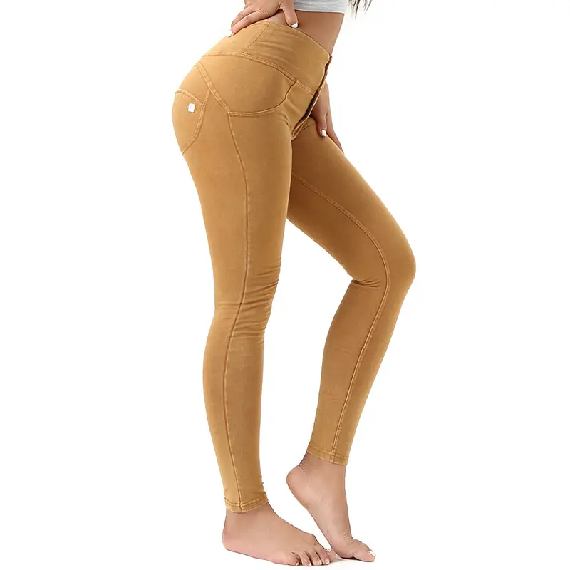 Calça jeans feminina de ioga de cintura alta, leggings legging para mulheres de secagem rápida e leve para academia e fitness, calça de peito de pêssego para adultos
