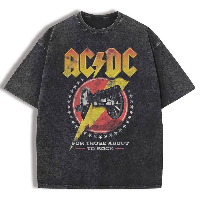 Nero vintage sbiadito 7 AC/DC band rock