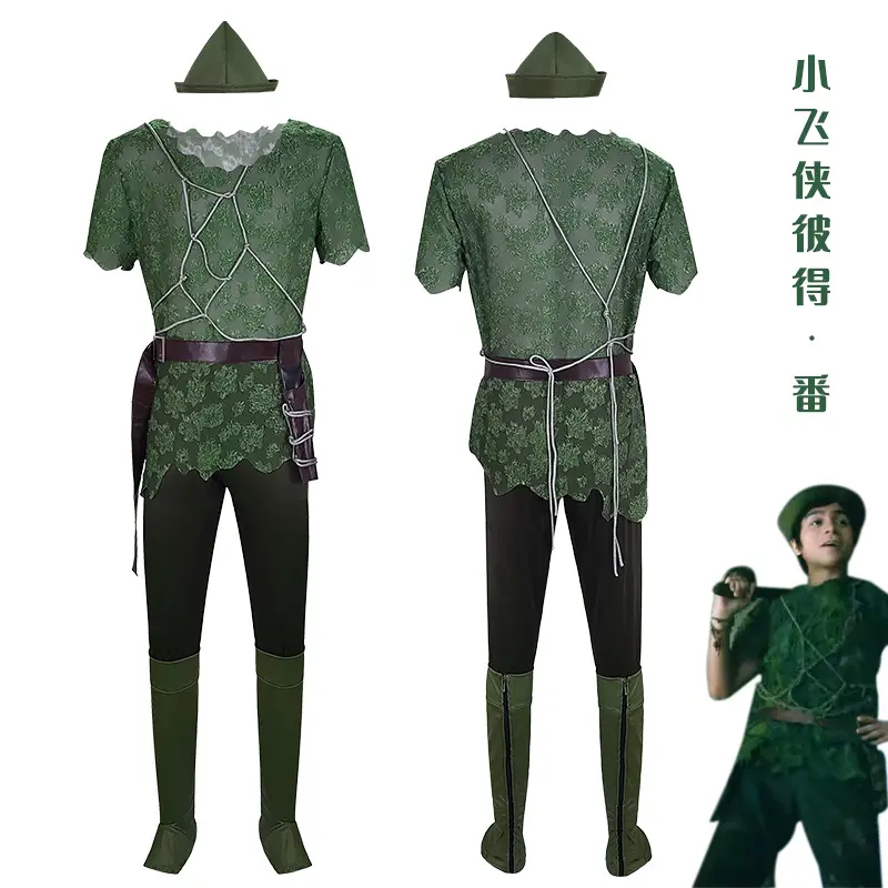 BAIGE, recién llegados, traje de Cosplay de Halloween para hombres y mujeres, traje de elfo verde, disfraz de Peter Pan para adultos y niños