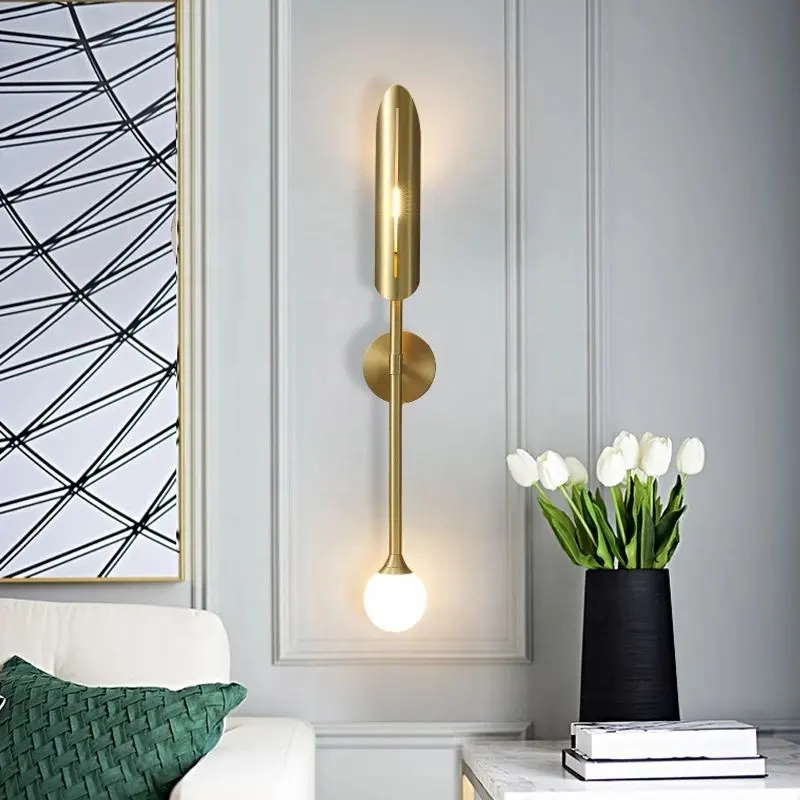 Luz LED de pared de cobre nórdico para sala de estar, candelabro moderno para decoración de dormitorio, accesorio de luces para interior y hogar