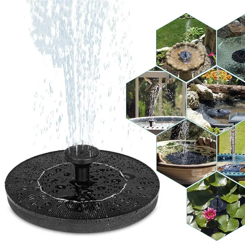 Bomba de fuente de agua alimentada por energía Solar para jardín, estanque, piscina, pecera, acuario al aire libre, 18CM, 6 boquillas