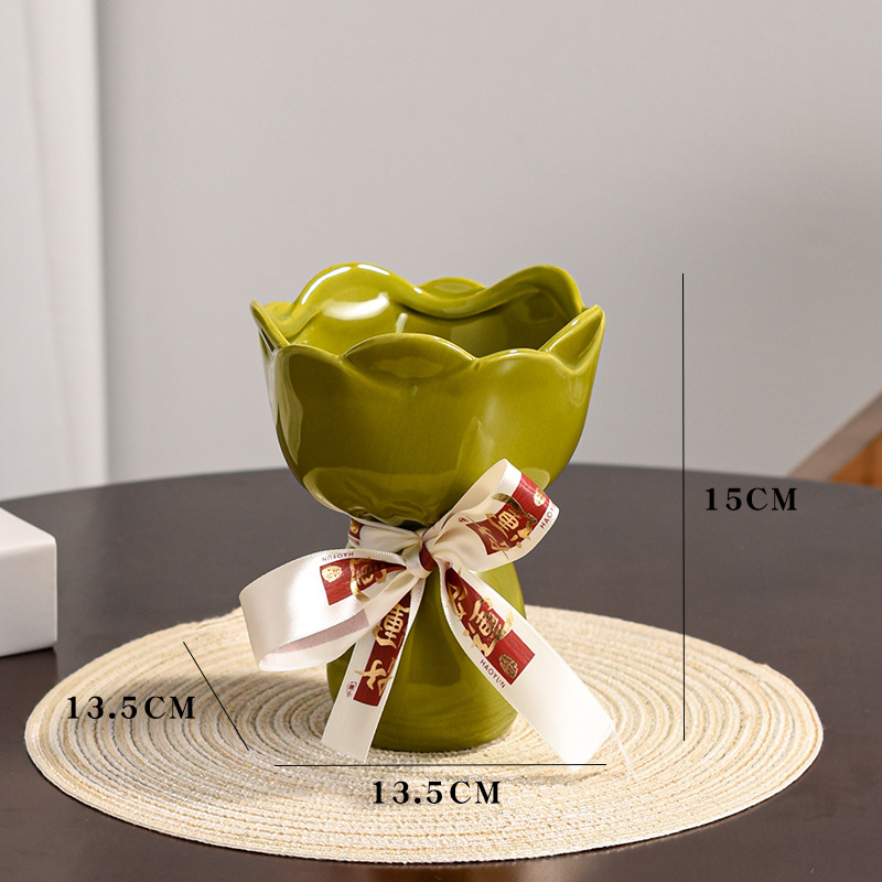 Bamboo cyan small vase giving ribbon
