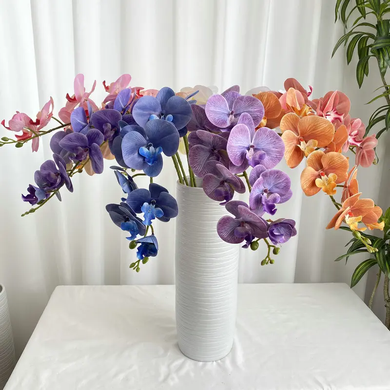 9-head3D 프랑스 나비 난초 홈 장식 시뮬레이션 꽃 인공 꽃 호텔 배치 꽃꽂이 풍경