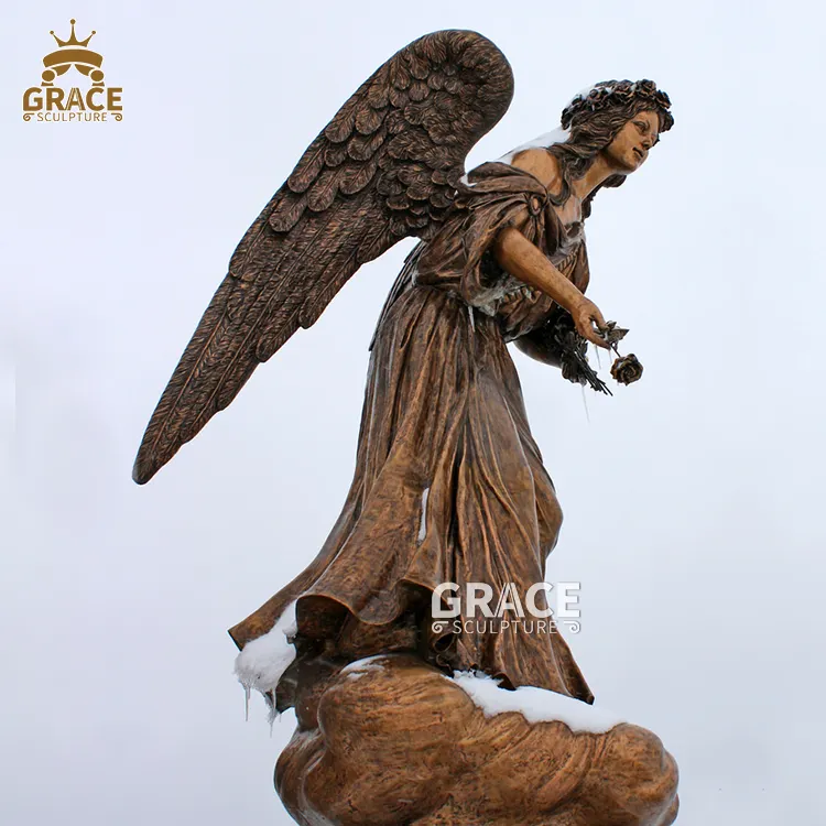 Escultura de bronce de tamaño real para decoración de jardín, estatua de Ángel, Rosa