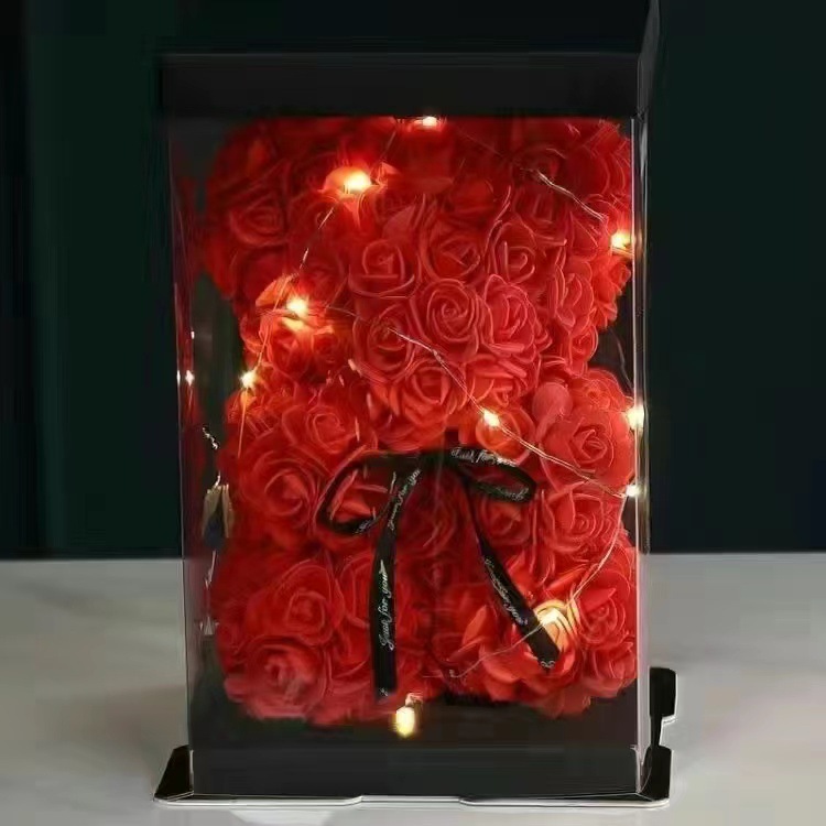 Coffret cadeau ours rose rouge 25CM avec lumière