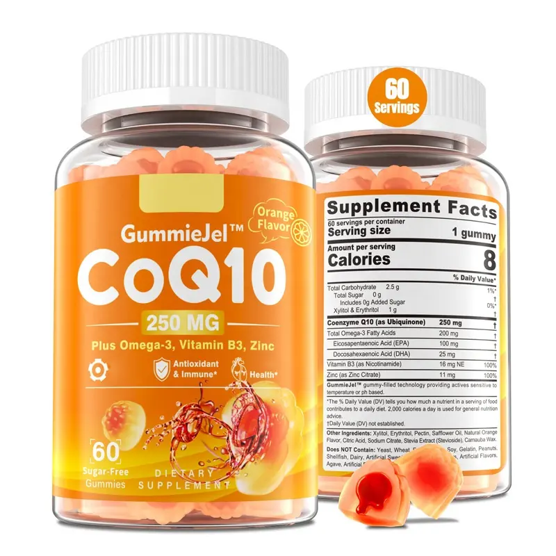Großhandel zuckerfreie CoQ10 gefüllte Gummis für Frauen & Männer Plus Omega-3 Zink & Nicotinamid
