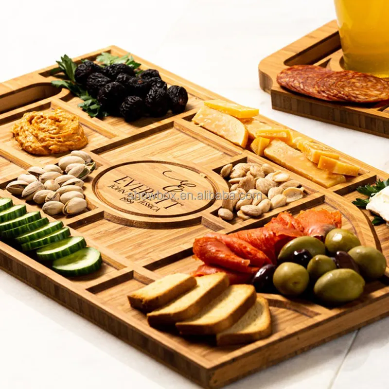 En Stock, tabla de charcutería de bambú grande personalizada, plato de carne, tabla de quesos grande, bandeja para servir aperitivos
