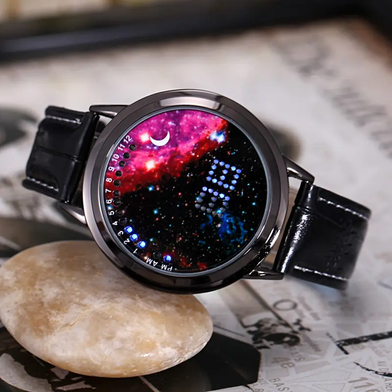 Moda 8016 su geçirmez Whirlpool ve yıldızlı gökyüzü tasarım dokunmatik ekran nötr izle çin fabrika toptan saat