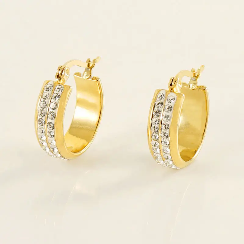 Earrings 18K Gold Plated Korean Zircon Hoops Stud Crystal Stone Stainless Steel Fashion Jewelry Earrings For Women Wholesale