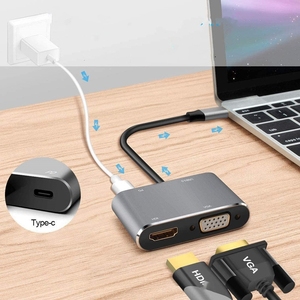 4 en 1 USB 3,0 a HDTV VGA Pantalla de salida dual con audio de 3,5mm/USB OTG Cable Adaptador convertidor de video gráfico multipantalla