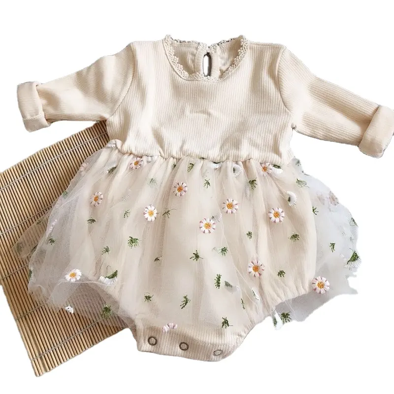 Süßes Neugeborenes Baby Stram pler Kleid Prinzessin Mädchen Blumen stickerei Overall Lässige Frühlings kleidung Baby Tutu Kleider