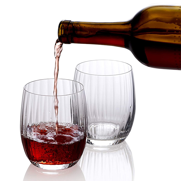 560ml Crafted Handmade Customized Personalized Stripe Design Stemless Wine Glasses for Party,Daily