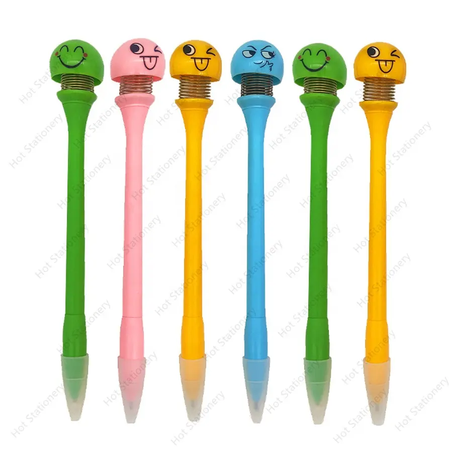 Drôle enfants jouet secouer rebond Gel stylo Kawaii coloré dessin animé cadeau sourire visage poupée tête ressort 0.5mm noir plastique HOT PRO stylo 12G