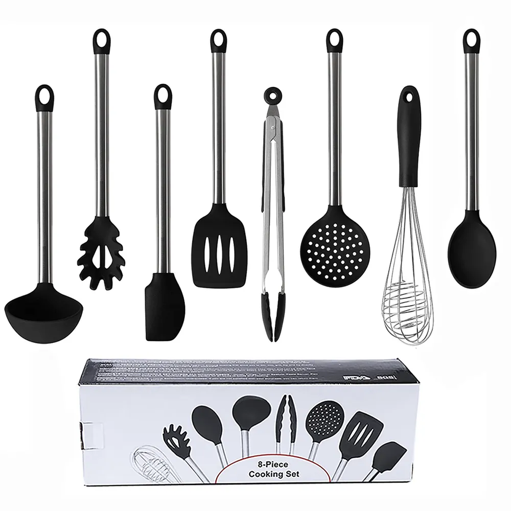 Ensemble d'ustensiles de cuisine en silicone, 8 pièces