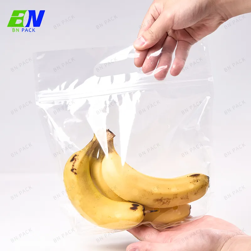 Sacs d'emballage pour fruits et légumes Sacs en plastique poly écologique transparent avec trous d'aération Sacs à fermeture éclair personnalisés avec impression de logo 1-3kg