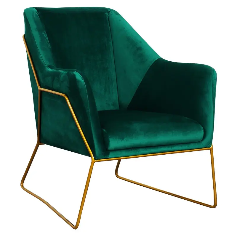 Sillones moderno canapé único sofá silla sillón verde de terciopelo de oro de metal cromado Marco de lujo único sofá silla sillón