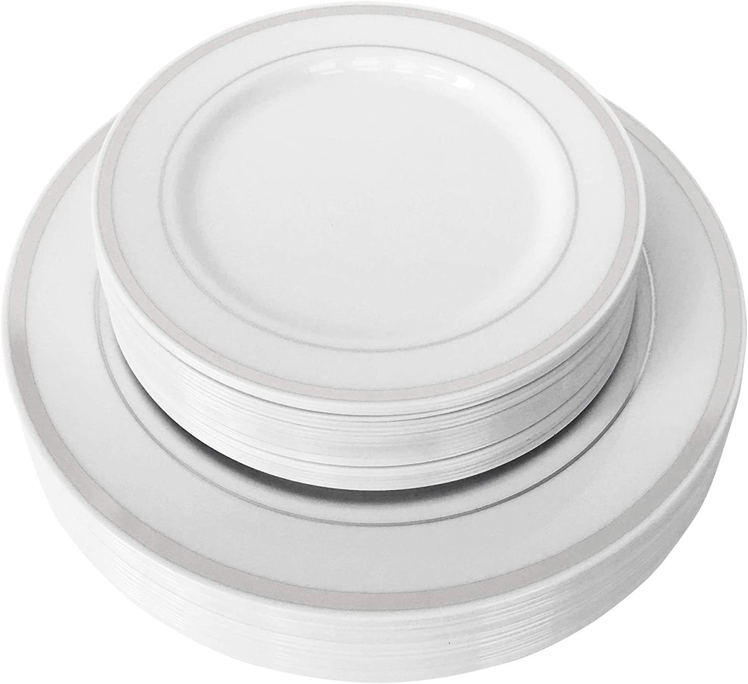 Assiette à bord argenté de 9 pouces de diamètre, 22 cm, paquet de 6
