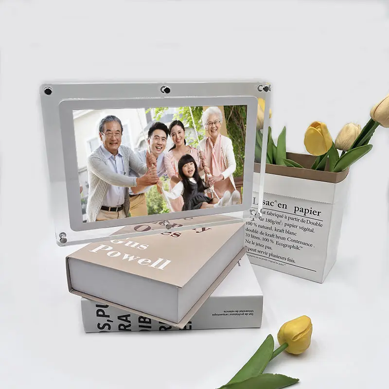 Caja de marco de fotos de acrílico, 5 pulgadas, nft, para boda, Con álbum de vídeo