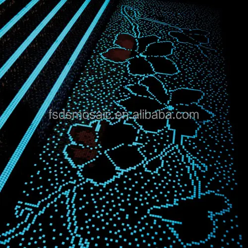 Buitenshuis Lange Tijd Verlichting Blauw Fluorescerend Lichtgevende Mozaïek Vloertegels Luxe Zwembadtegels