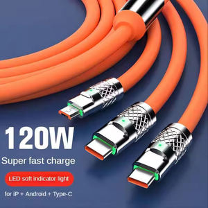 Toptan 3-in-1 120W 6A Bold tipi C şarj aleti kablosu süper hızlı 1.2m şarj kablosu IOS ve Android 15 cihazlar için TPE ceket ile - Product Image 3