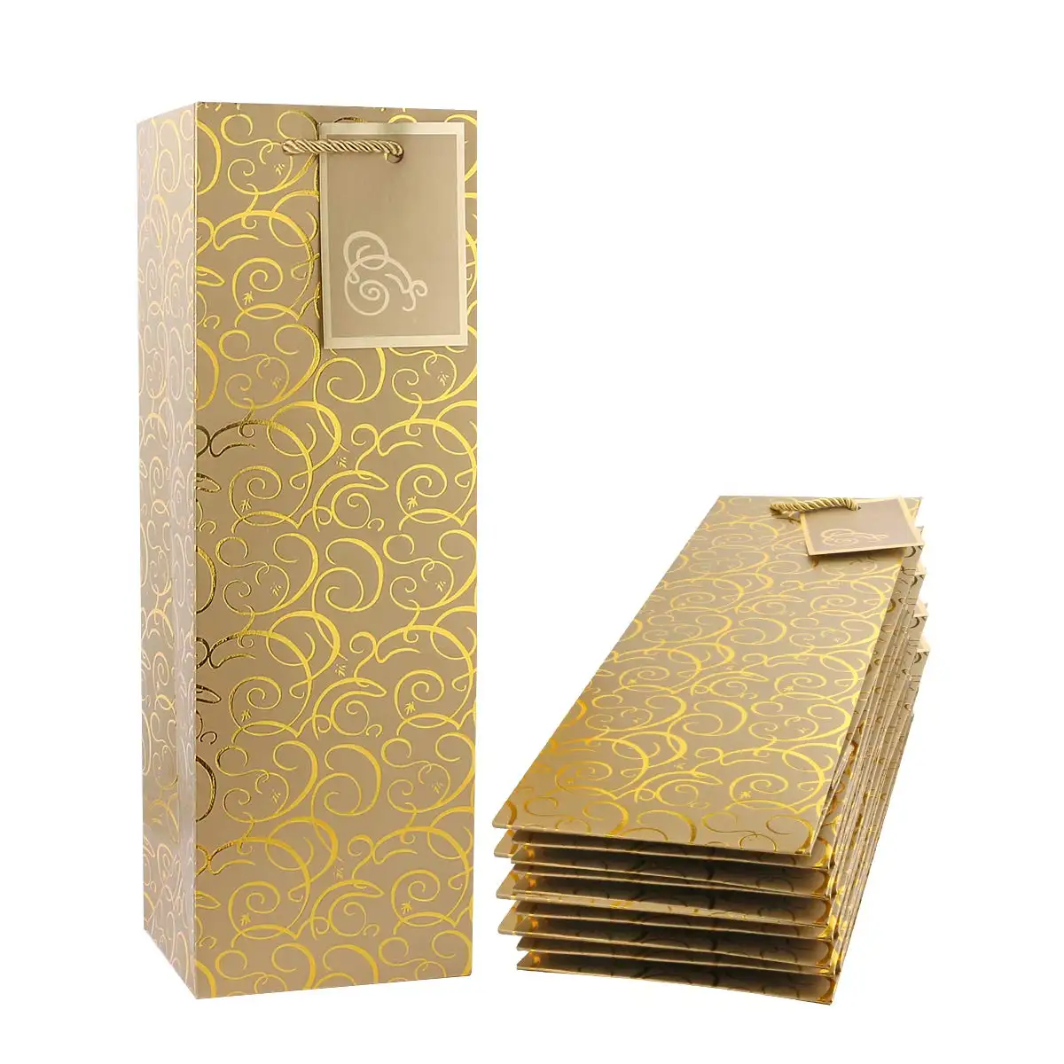 Wholesale Custom Logo Eco-Friendly Recyclable Luxury Bronzing Yellow Champagne Wrapping Paper Bag With Handles