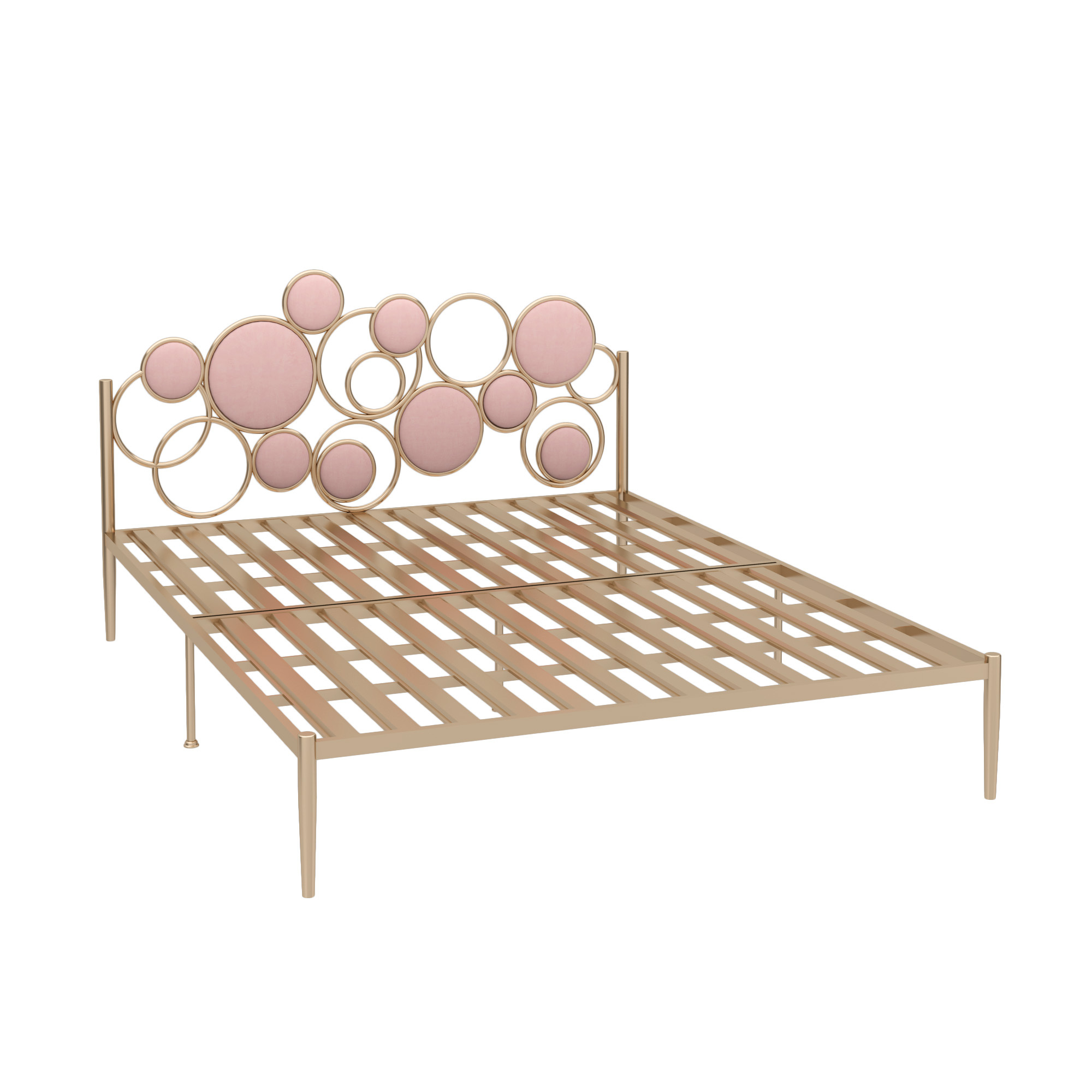 Flat tail 18k gold bed frame with pink italian velvet 2