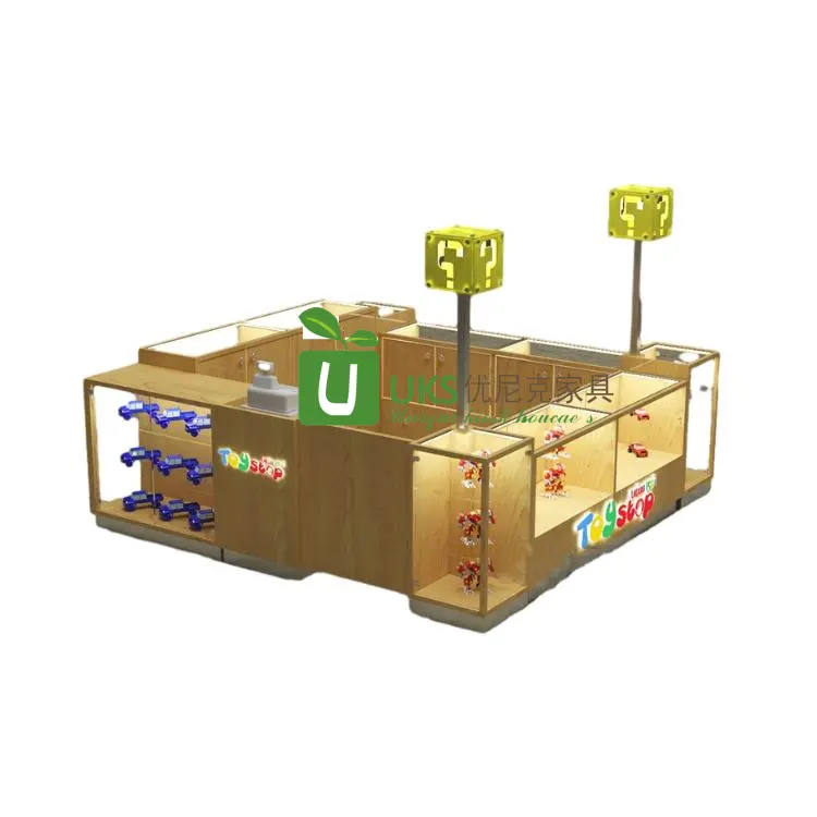 Espositore giocattolo di colore dorato In stile di lusso In chiosco di giocattoli per bambini di Design fantasia con Display di giocattoli In vetro Vitrine per centro commerciale