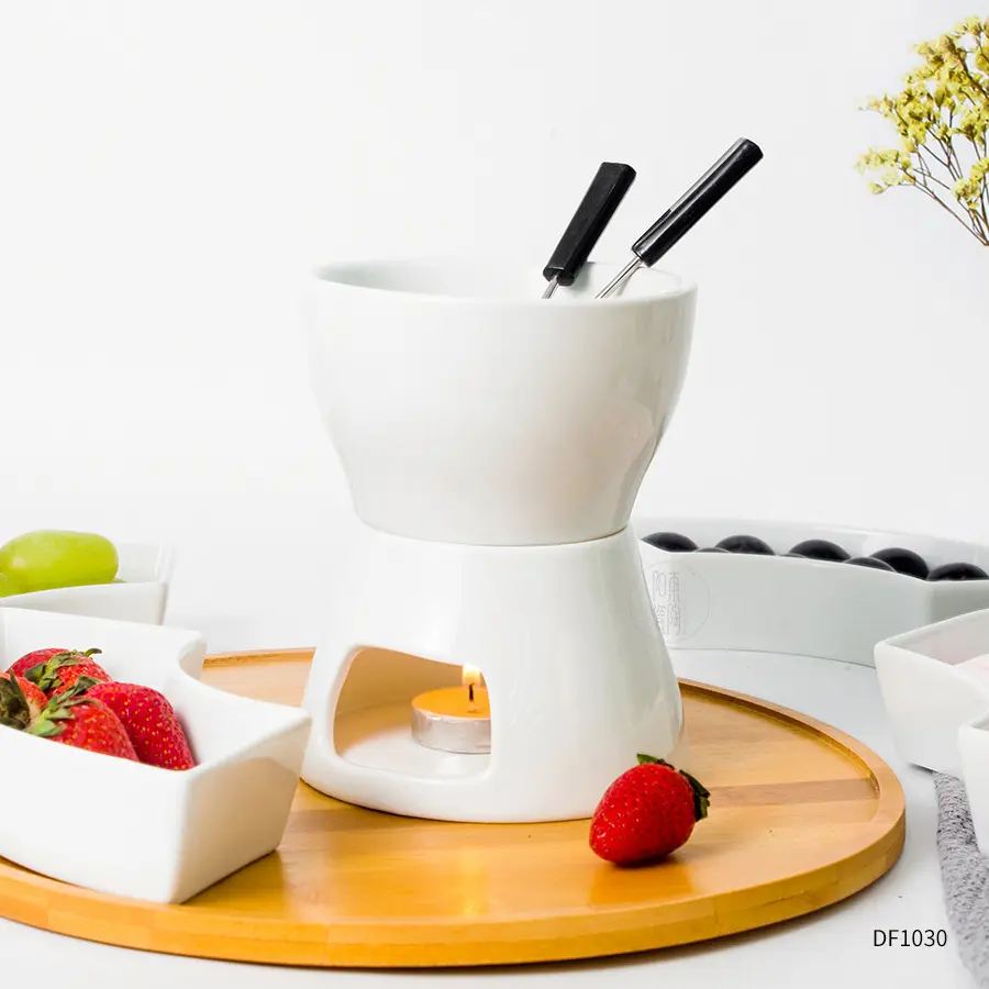 Juego de fondue de cerámica de diseño moderno, miniconjunto de cerámica para chocolate, fondue de cerámica, queso, mantequilla, fusión, gran oferta de fábrica