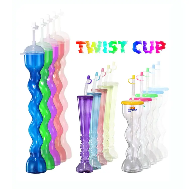 Plastic Tall Slim Twisted Yard Cup Copo Met Koepel Deksel