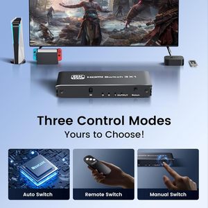 <strong>HDMI</strong> Selector <strong>Switch</strong> 3 Ports <strong>HDMI</strong> 2.1 <strong>Switch</strong> Box 4K120Hz <strong>HDMI</strong> Splitter 3 in 1 Out with Remote Auto Switching