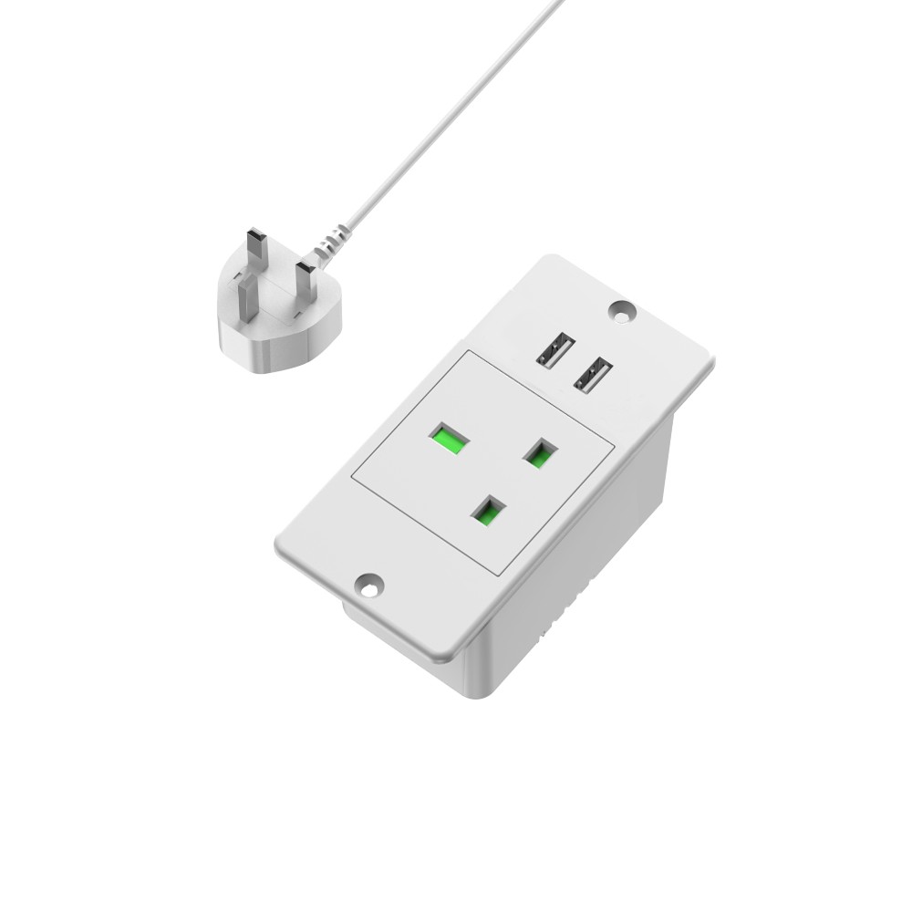 Bianco-1*Prese CA+2*USB-A-UK