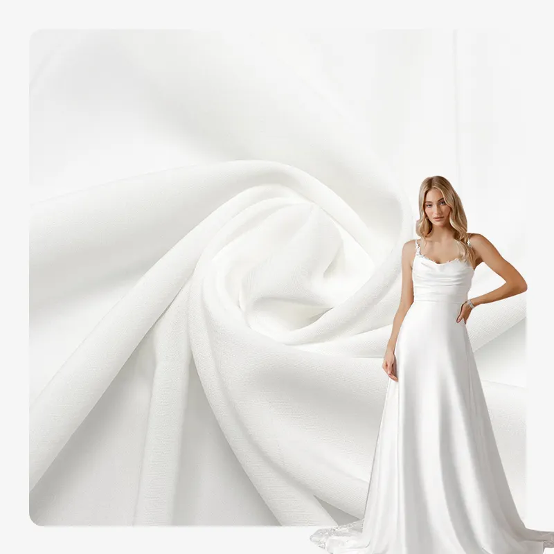 Tessuto weddex in-stock all'ingrosso in poliestere saia bianco tessuto Stretch Mikado per abito da sposa e abito