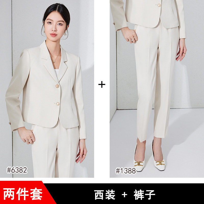 Apricot long-sleeved shirt and suit pants