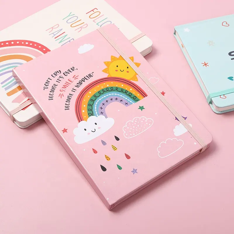 Custom Design Printing Hardcover A5 Student Notebook Regenboog Leuke Cartoon Schrijven Boek Voor School Groothandel