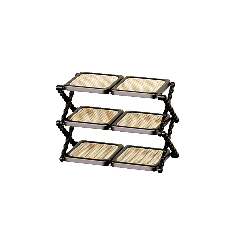 3-layer double-board rattan folding shoe rack