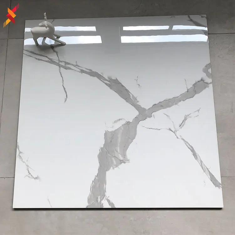 Prezzo di fabbrica 600x600 eleganti piastrelle per pavimenti in gres porcellanato calacata smaltate a cavallo bianco lucido a guangzhou