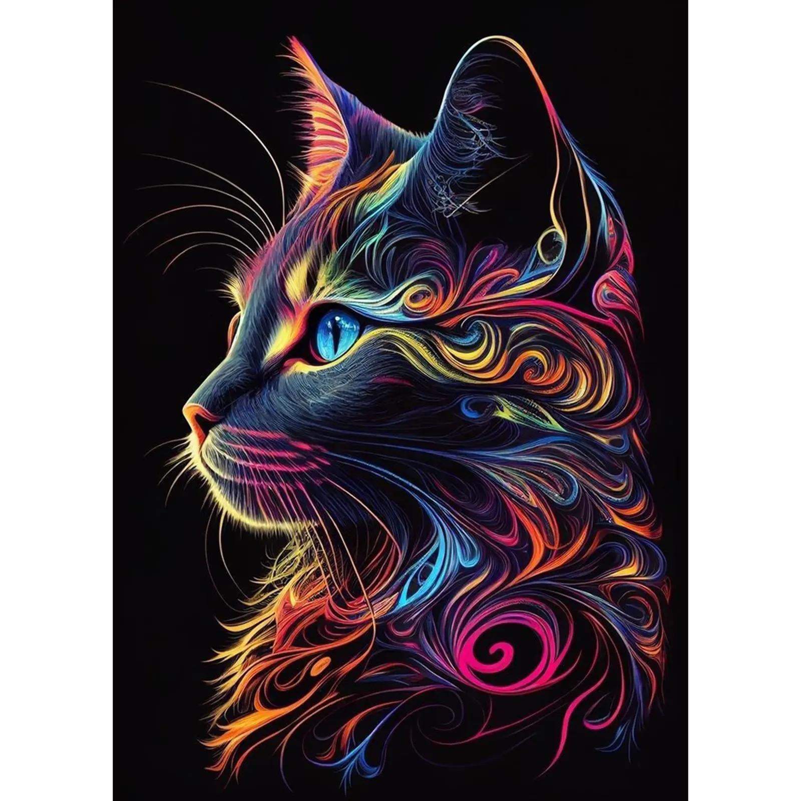 SANJEE DIY Colorful cat in black Full Round Shiny 5D Diamond Art Painting Kits for Adults Children 11.8 x15.7inch
