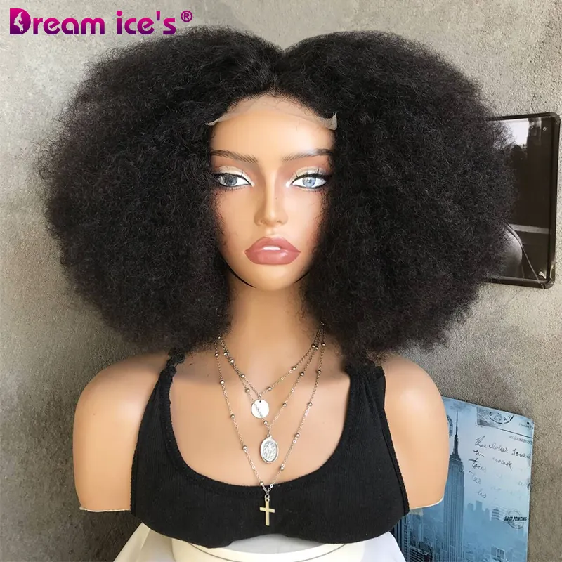 Wholesale Factory Price 4*4 Front Lace Wigs Bomb Afro Kinky Curly Glueless Mixed Brazilian Human Hair Blend Hair For Black Women
