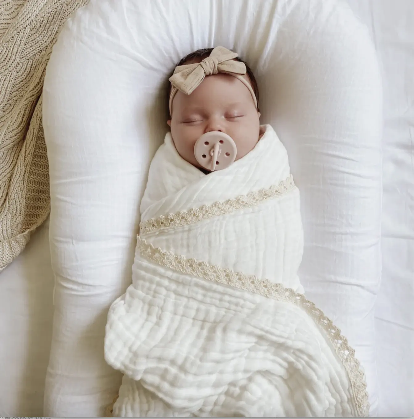 6 Schichten Lace Edge Gaze Decke Leicht gewicht Neugeborene Wickel Musselin Baby Badet ücher Natürliche Baumwolle Überwurf decken für Kleinkinder