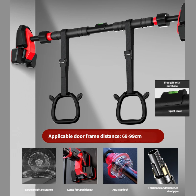 Black & Red - Triangle Base Pull Up Bar With Rings Version