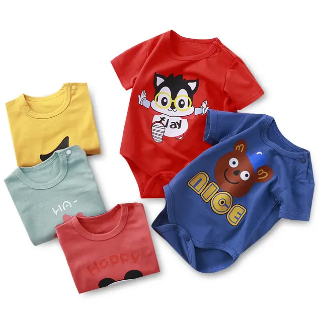 Michley Ready To Ship 100% Cotton Summer Baby Clothes Cartoon Newborn Short Sleeve Baby Rompers